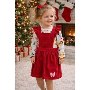 Bluey Girl 3T Christmas Dress Red Corduroy Jumper Holiday Outfit Toddler Festive